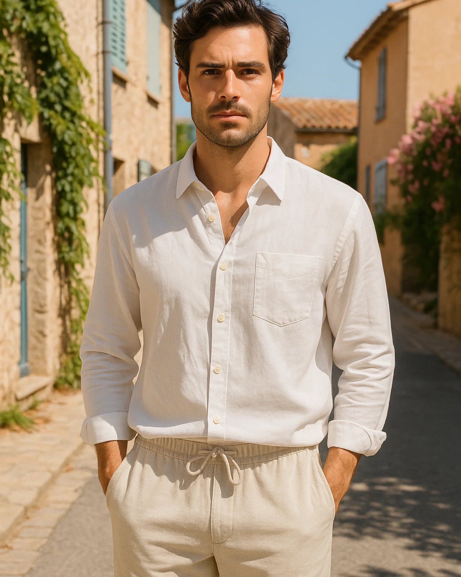 2 - PIECE LINEN SET - WHITE / BEIGE