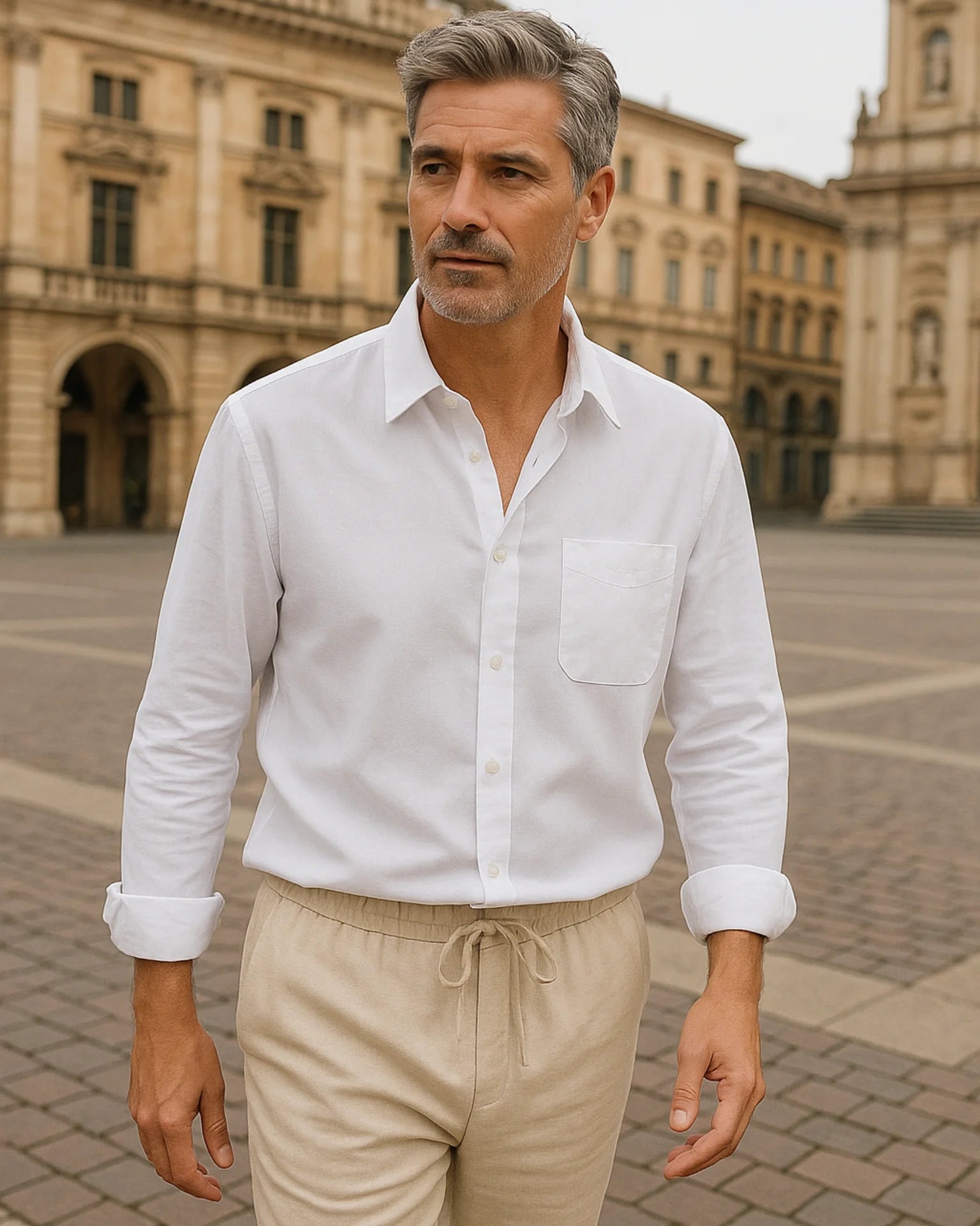2 - PIECE LINEN SET - WHITE / BEIGE