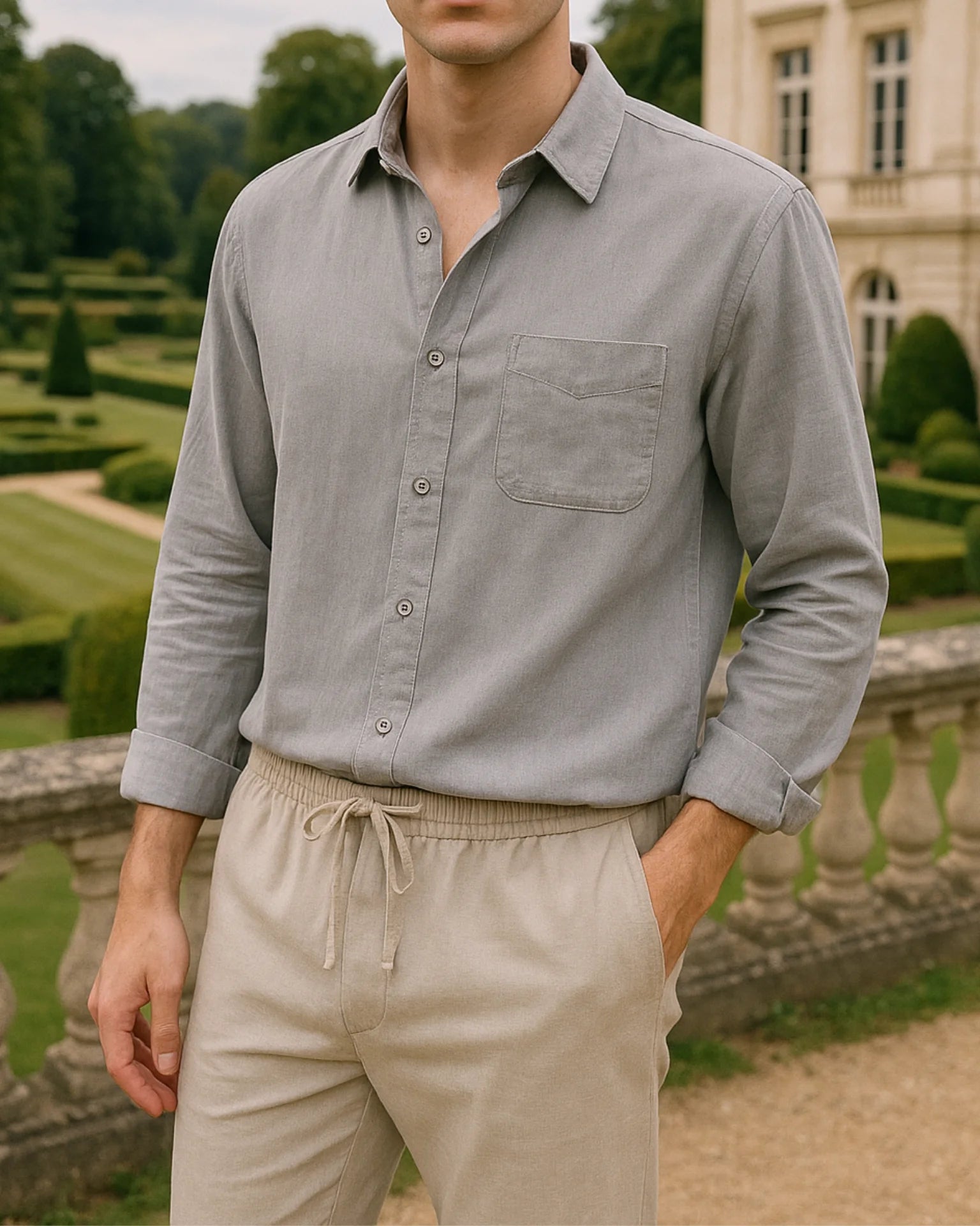 2 - PIECE LINEN SET - GREY / BEIGE