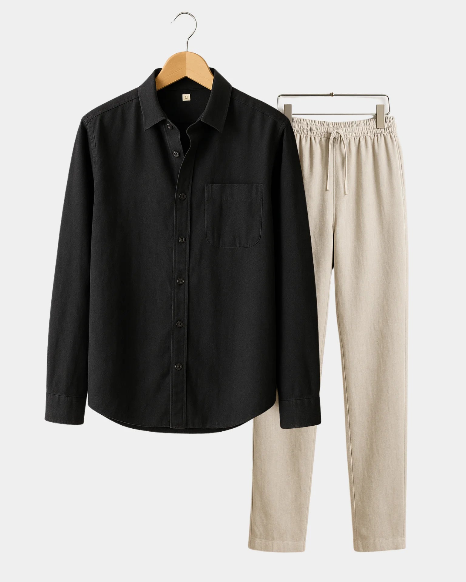 2 - PIECE LINEN SET - BLACK / BEIGE