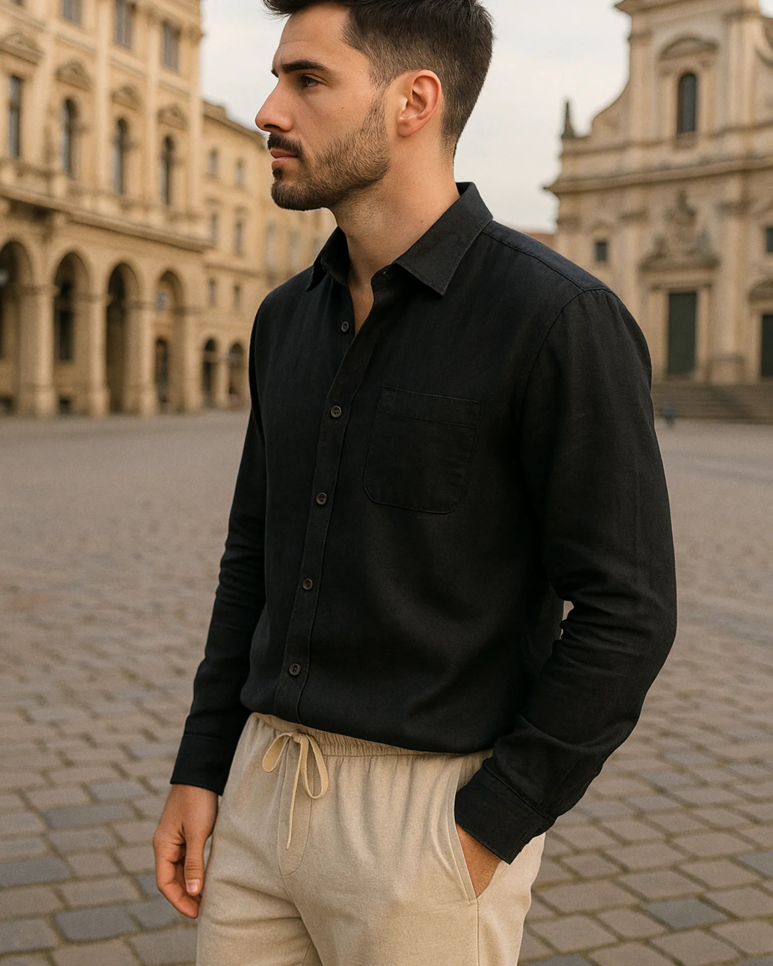 2 - PIECE LINEN SET - BLACK / BEIGE