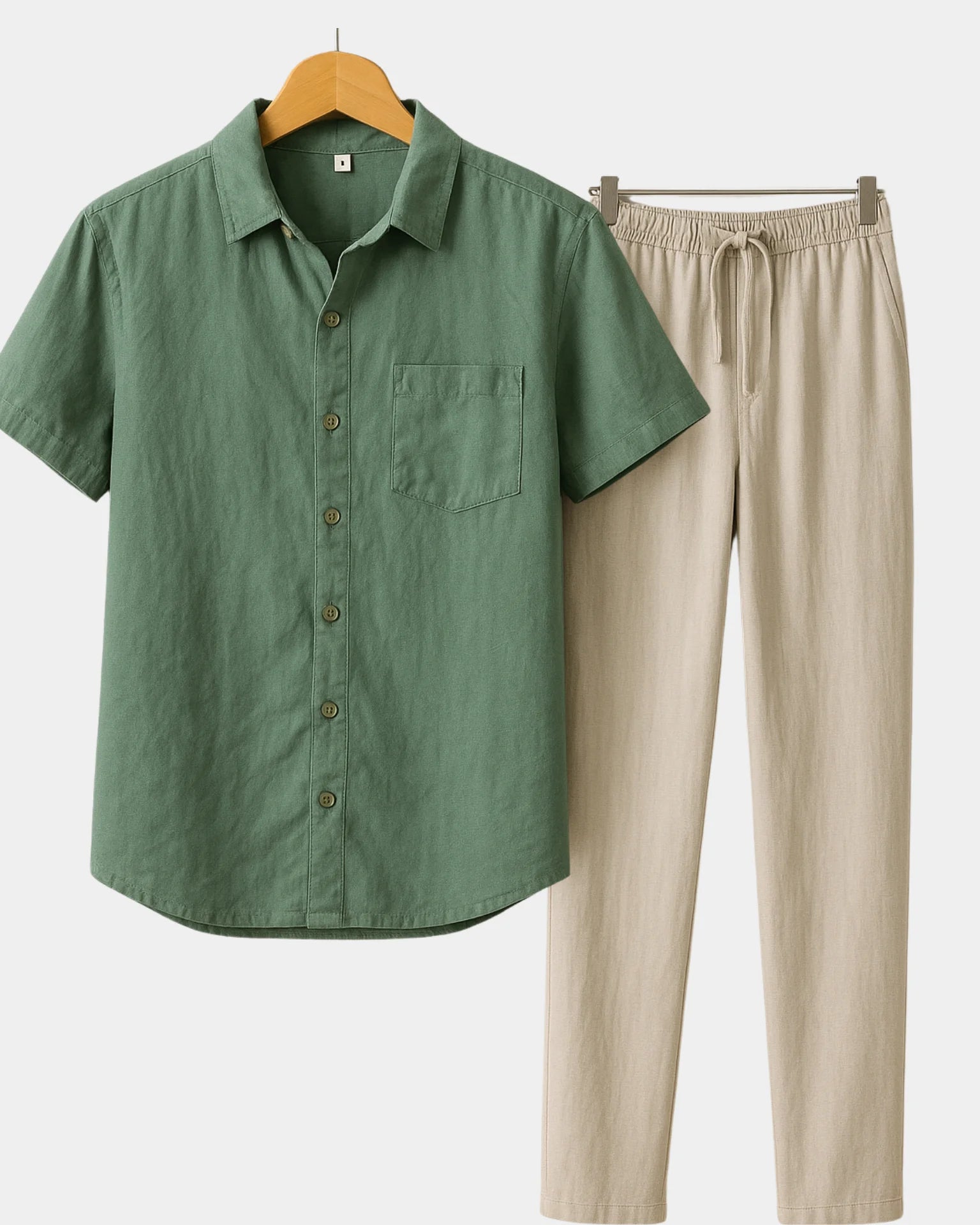 2 PIECE LINEN SET - GREEN / BEIGE