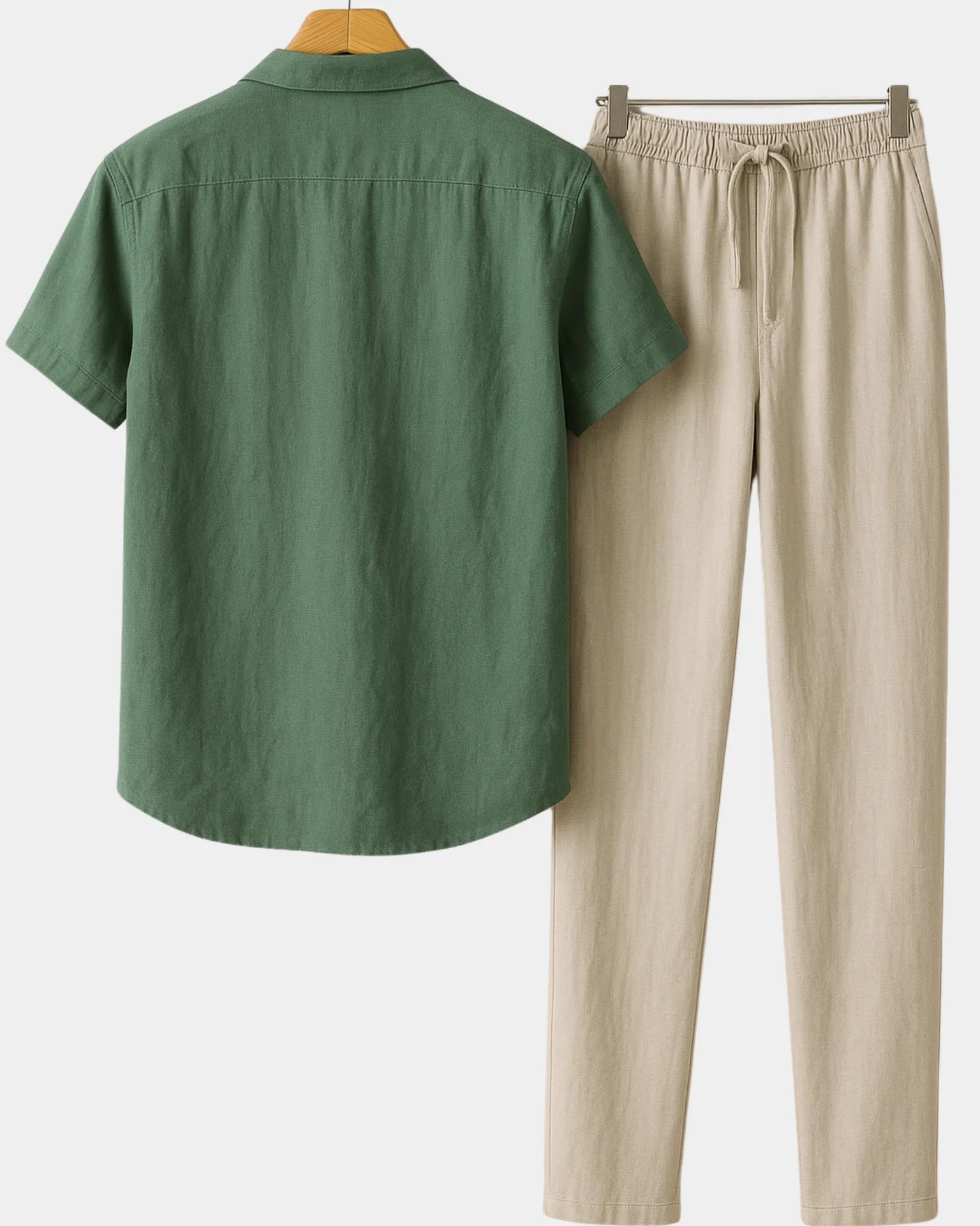 2 PIECE LINEN SET - GREEN / BEIGE