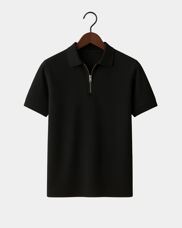 Adriano Zip Polo T-Shirt  - Black
