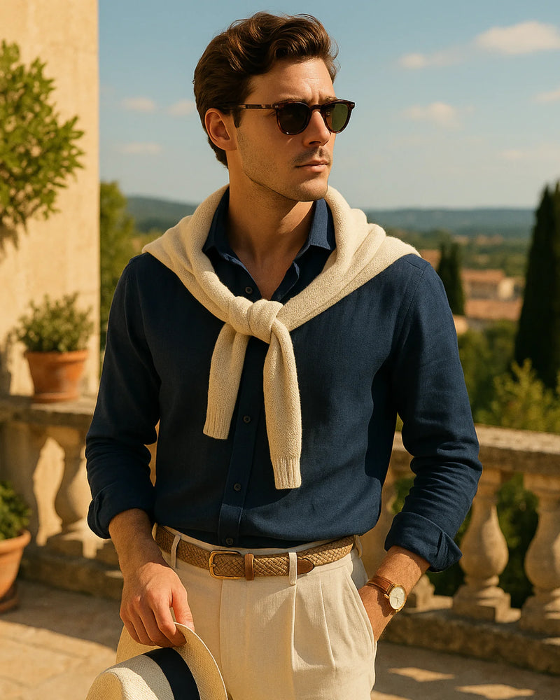 Marco - Linen Shirt Navy Blue