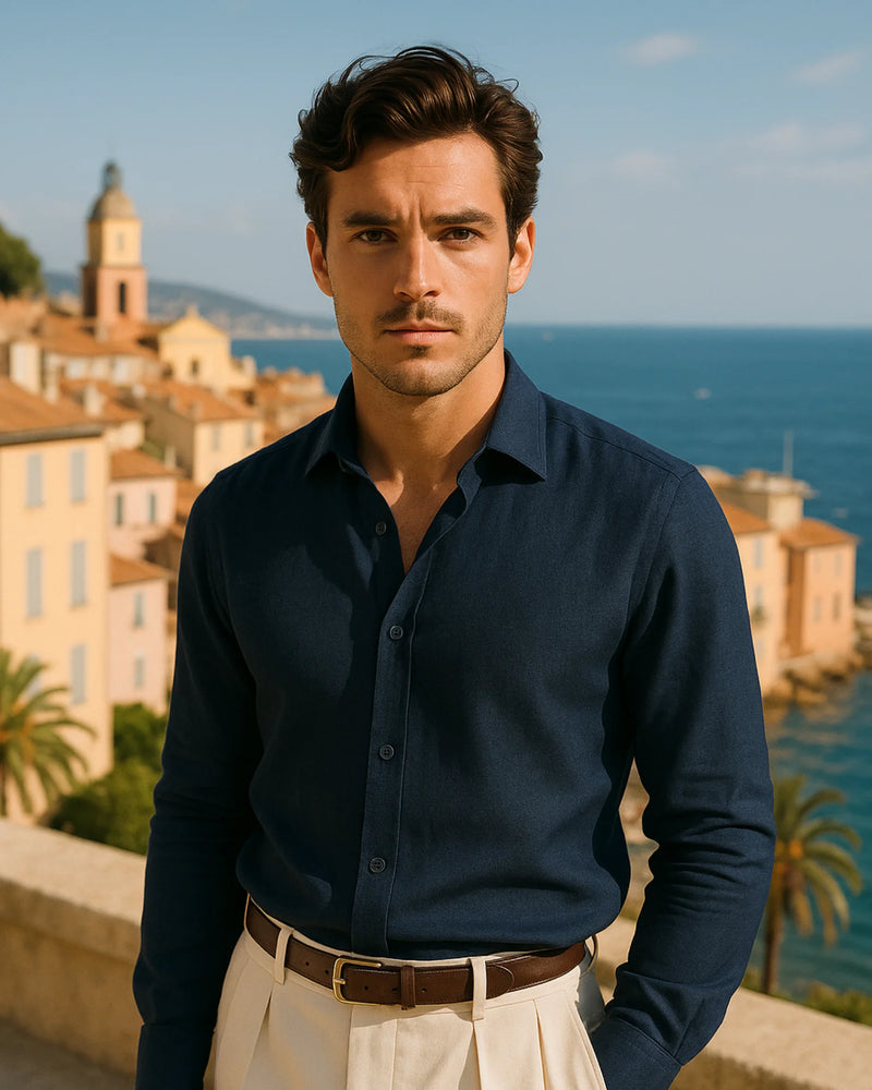 Marco - Linen Shirt Navy Blue