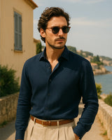 Marco - Linen Shirt Navy Blue
