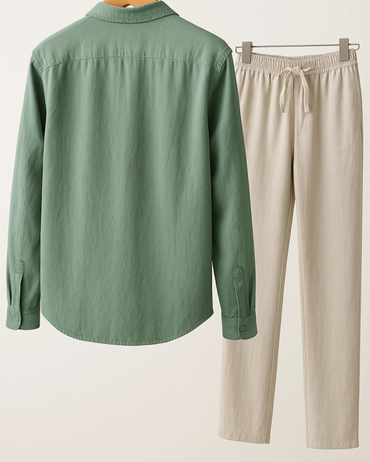 2 - PIECE LINEN SET - GREEN / BEIGE