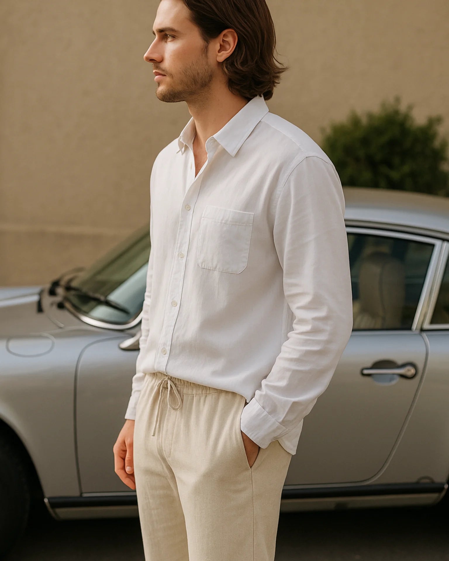 2 - PIECE LINEN SET - WHITE / BEIGE