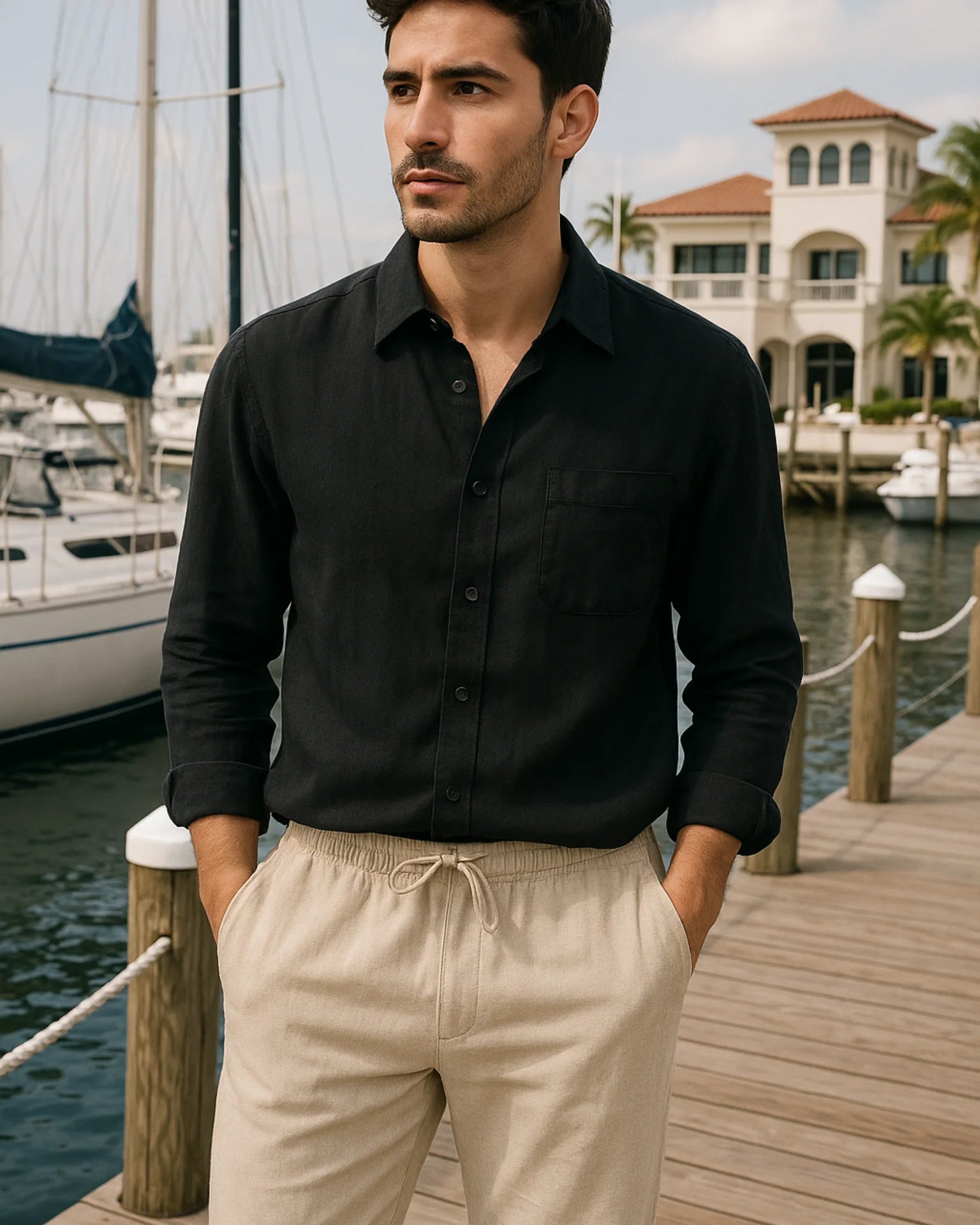 2 - PIECE LINEN SET - BLACK / BEIGE