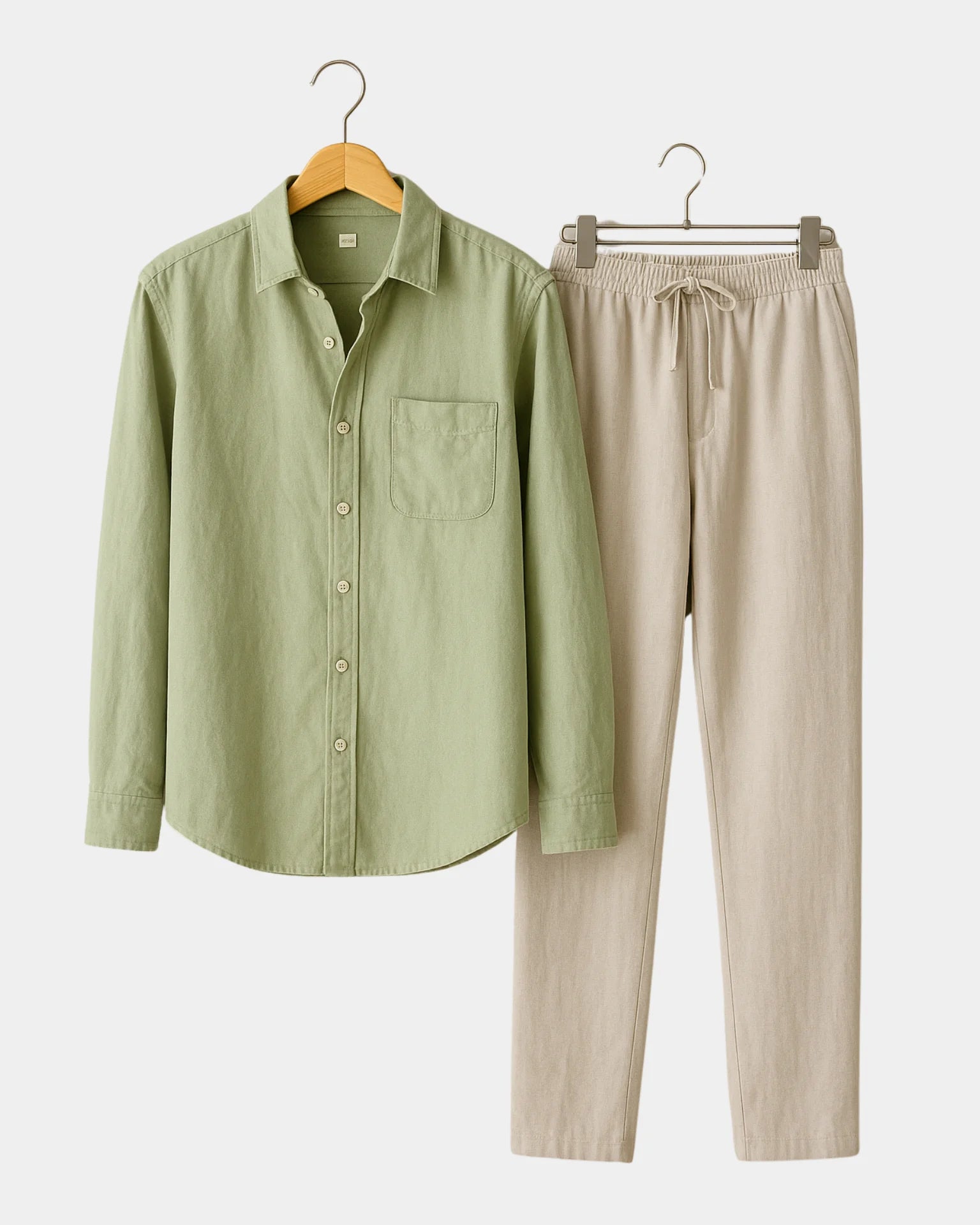 2 - PIECE LINEN SET - MATCHA GREEN / BEIGE